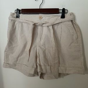 Women’s Cato Tan and White Seersucker Shorts with Matching Belt 100% Cotton